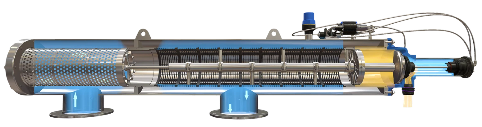 Cutaway view of a Filtaworx automatic self-cleaning filter